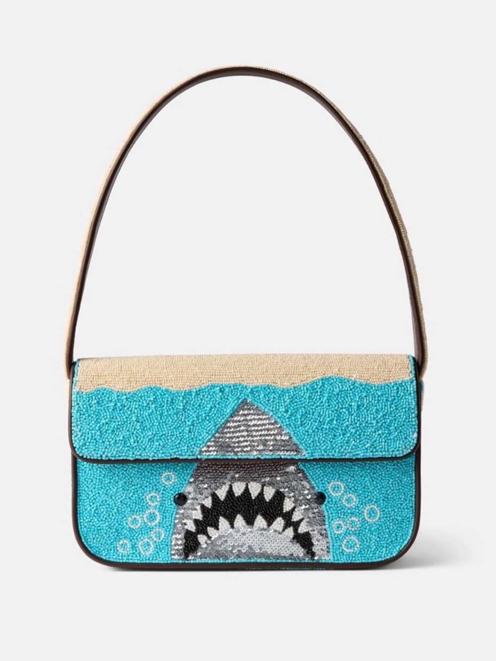 Staud Tommy Turquoise Shark Beaded Great White Shoulder Bag